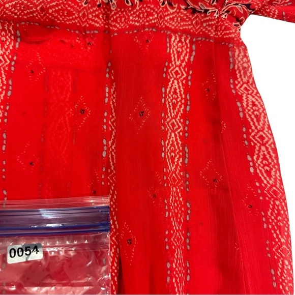 Lucky Brand Women Orange Floral Aztec Long Sleeve Peasant Top Sz M Boho Coverup - Picture 9 of 9